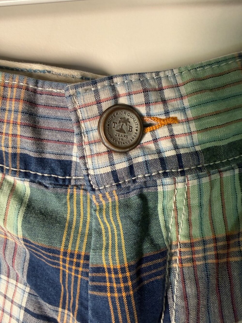 Tommy Bahama Jeans Plaid Shorts Navy/White/Green/Orange.. 100% Cotton Sz 33